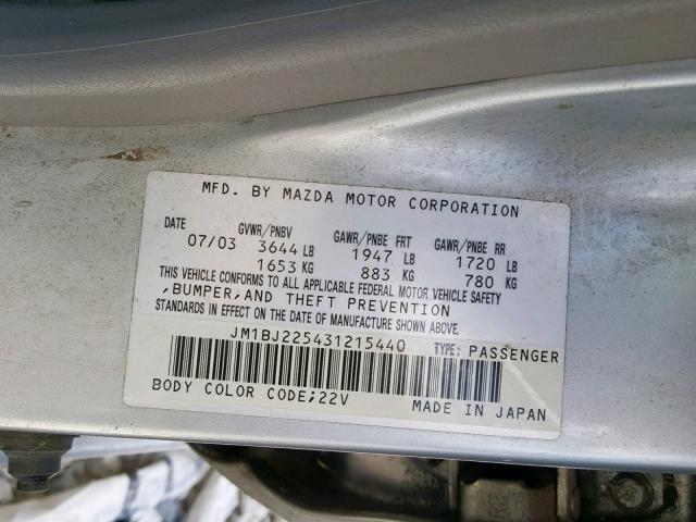 JM1BJ225431215440 - 2003 MAZDA PROTEGE DX SILVER photo 10