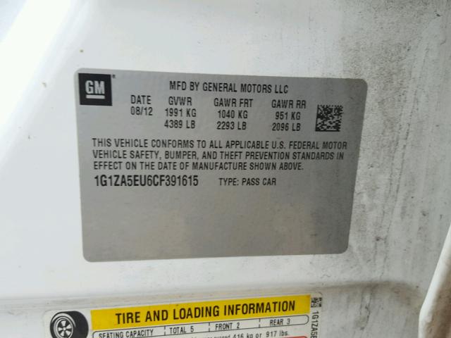 1G1ZA5EU6CF391615 - 2012 CHEVROLET MALIBU LS 白色 照片 10