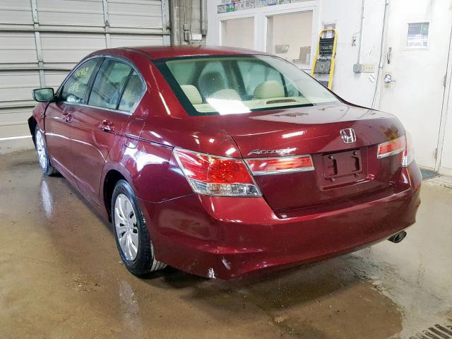 1HGCP2F39CA206178 - 2012 HONDA ACCORD LX MAROON photo 3