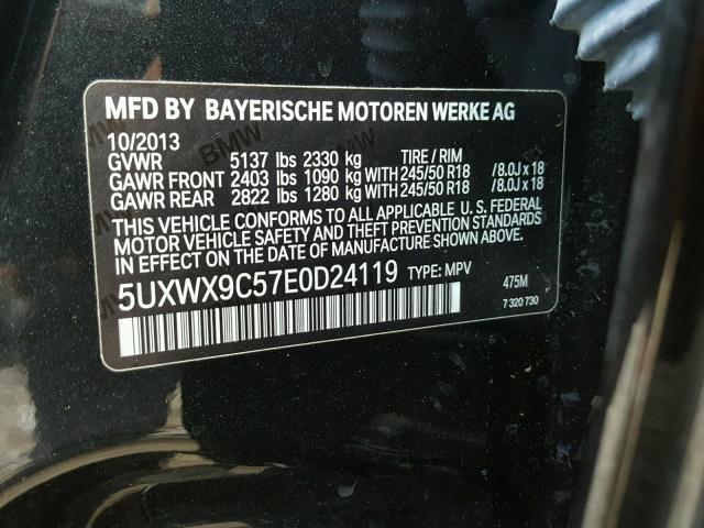 5UXWX9C57E0D24119 - 2014 BMW X3 XDRIVE2 BLACK photo 10