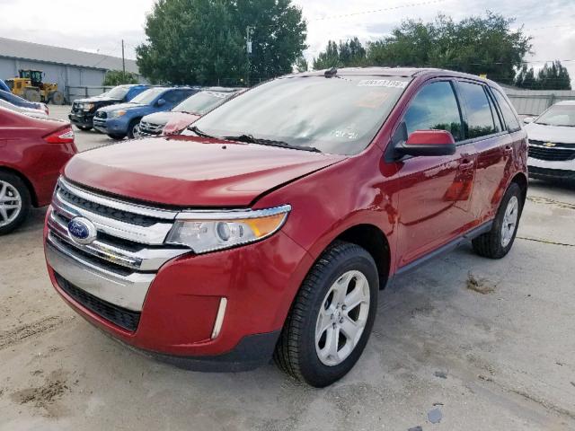 2FMDK4JC8EBA44390 - 2014 FORD EDGE SEL RED photo 2