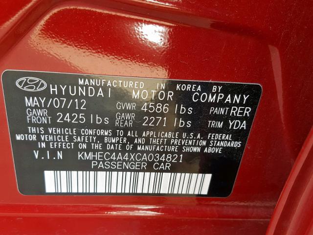 KMHEC4A4XCA034821 - 2012 HYUNDAI SONATA HYB RED photo 10