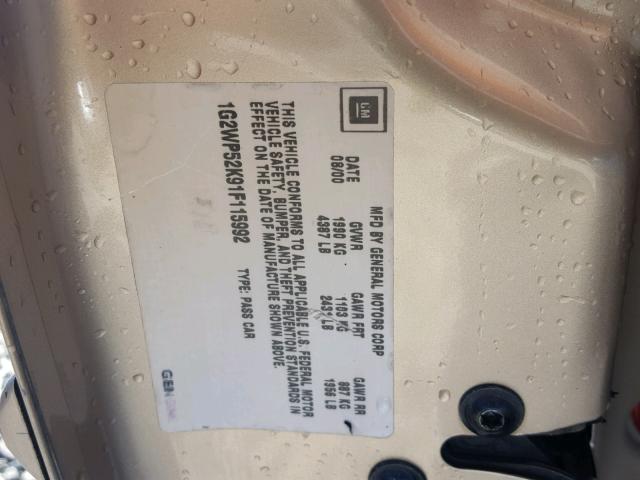 1G2WP52K91F115992 - 2001 PONTIAC GRAND PRIX თაფლისფერი ფოტო 10