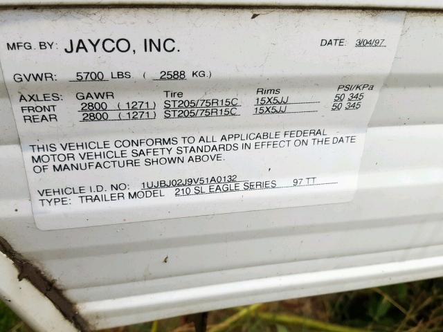 1UJBJ02J9V51A0132 - 1997 JAYCO EAGLE  WHITE photo 10