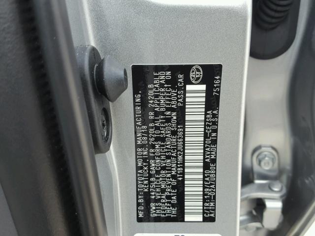 4T1B11HK2JU663691 - 2018 TOYOTA CAMRY L SILVER photo 10