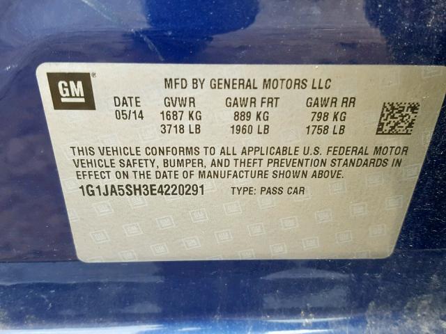 1G1JA5SH3E4220291 - 2014 CHEVROLET SONIC LS 蓝色 照片 10