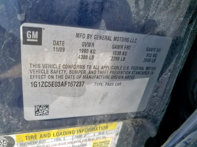 1G1ZC5E03AF167237 - 2010 CHEVROLET MALIBU 1LT BLUE photo 10