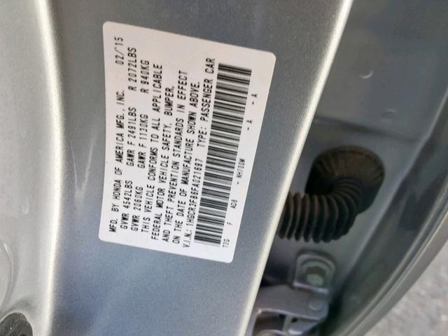 1HGCR3F86FA021697 - 2015 HONDA ACCORD EXL SILVER photo 10