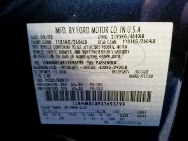 1LNHM87A93Y693799 - 2003 LINCOLN LS 蓝色 照片 10