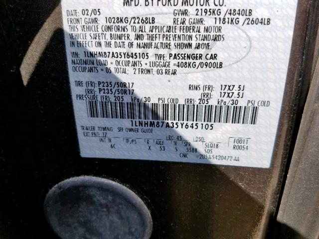 1LNHM87A35Y645105 - 2005 LINCOLN LS GRAY photo 10