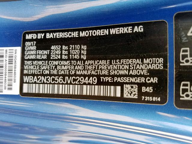 WBA2N3C56JVC29449 - 2018 BMW M240XI BLUE photo 10