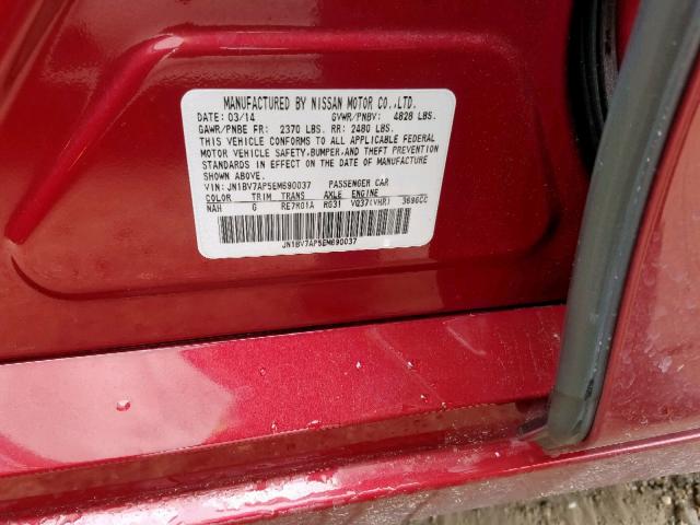 JN1BV7AP5EM690037 - 2014 INFINITI Q50 BASE RED photo 10