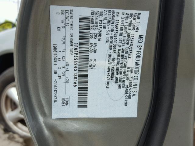 1FAFP55S24G130166 - 2004 FORD TAURUS SES GRAY photo 10