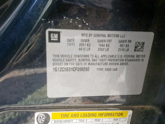 1G1ZC5E01CF208290 - 2012 CHEVROLET MALIBU 1LT BLACK photo 10