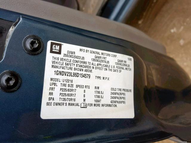 1GNDV23L86D154579 - 2006 CHEVROLET UPLANDER L 绿色 照片 10