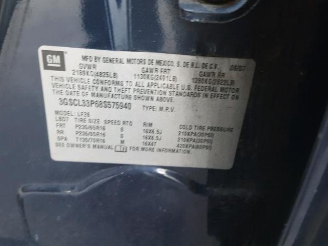 3GSCL33P68S575940 - 2008 SATURN VUE XE BLUE photo 10