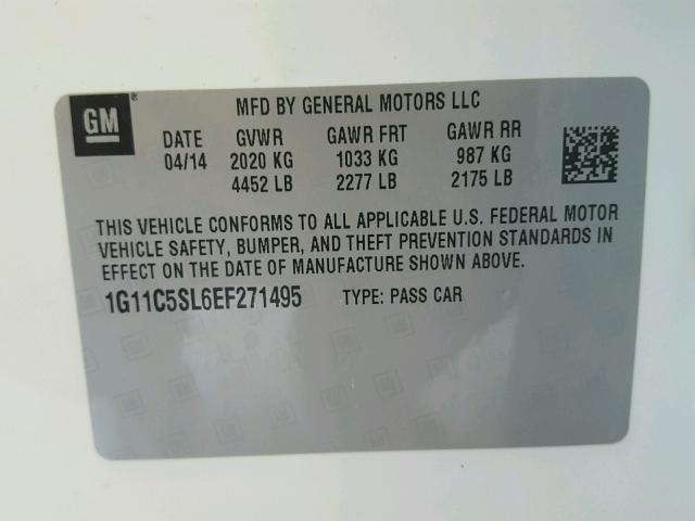 1G11C5SL6EF271495 - 2014 CHEVROLET MALIBU 1LT WHITE photo 10