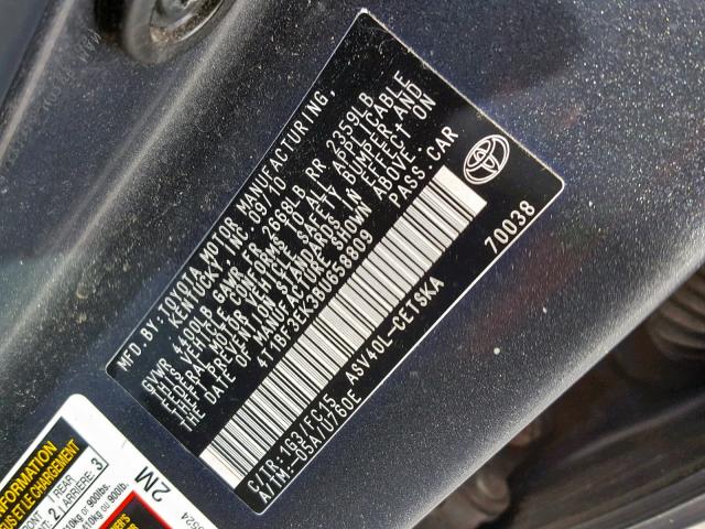 4T1BF3EK3BU658809 - 2011 TOYOTA CAMRY BASE GRAY photo 10