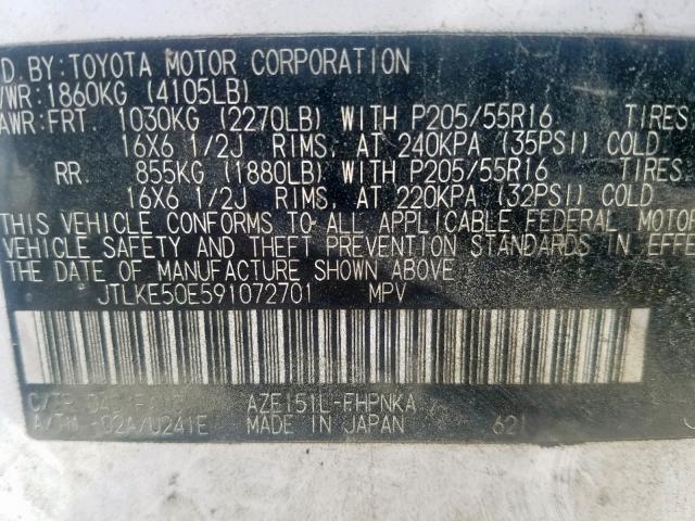 JTLKE50E591072701 - 2009 TOYOTA SCION XB WHITE photo 10