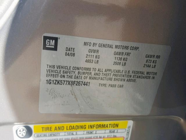 1G1ZK577X8F267441 - 2008 CHEVROLET MALIBU LTZ TAN photo 10