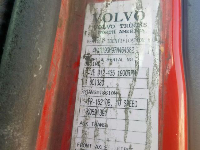 4V4M19GH97N464582 - 2007 VOLVO VN VNM RED photo 10