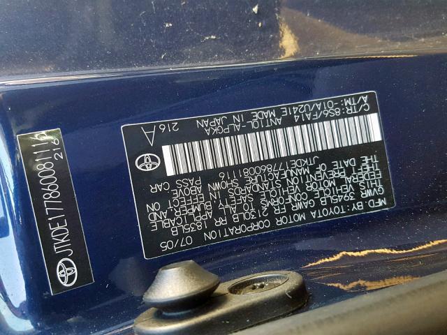 JTKDE177860081116 - 2006 TOYOTA SCION TC 蓝色 照片 10
