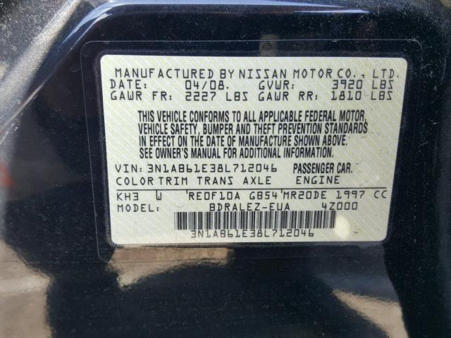 3N1AB61E38L712046 - 2008 NISSAN SENTRA 2.0 BLACK photo 10