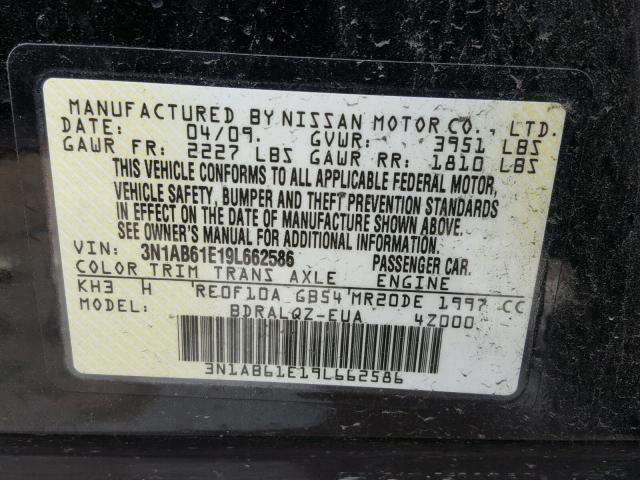 3N1AB61E19L662586 - 2009 NISSAN SENTRA 2.0 BLACK photo 10