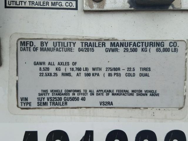 1UYVS2530GU505040 - 2016 UTILITY TRAILER WHITE photo 10