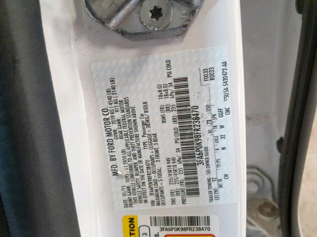 3FA6P0K98FR238470 - 2015 FORD FUSION TIT WHITE photo 10