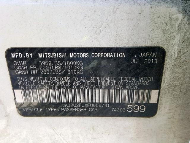 JA32U2FUXEU006731 - 2014 MITSUBISHI LANCER ES/ WHITE photo 10