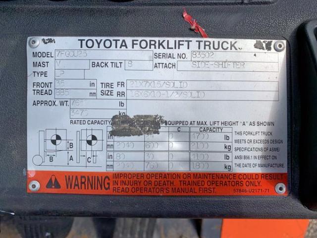 7FGCU2583502 - 2004 TOYOTA FORKLIFT UNKNOWN - NOT OK FOR INV. photo 10