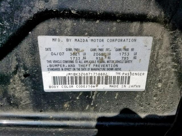 JM1BK32G871758882 - 2007 MAZDA 3 I BLACK photo 10