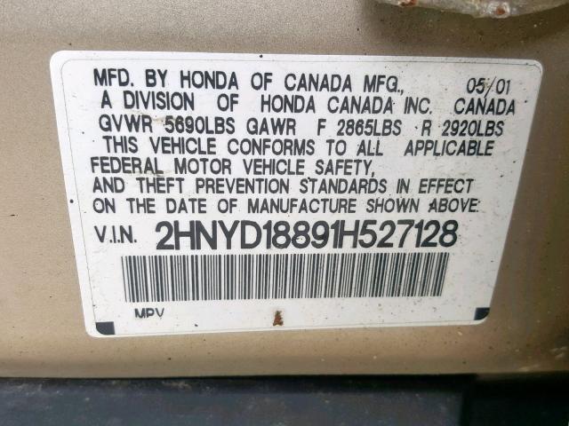 2HNYD18891H527128 - 2001 ACURA MDX TOURIN TAN photo 10