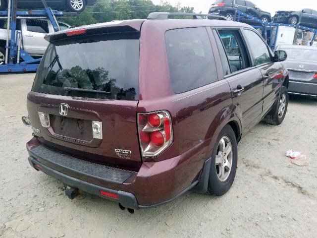 5FNYF18398B010044 - 2008 HONDA PILOT SE MAROON photo 4