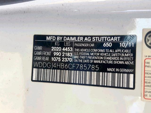 WDDGJ4HB6CF785785 - 2012 MERCEDES-BENZ C 250 WHITE photo 10