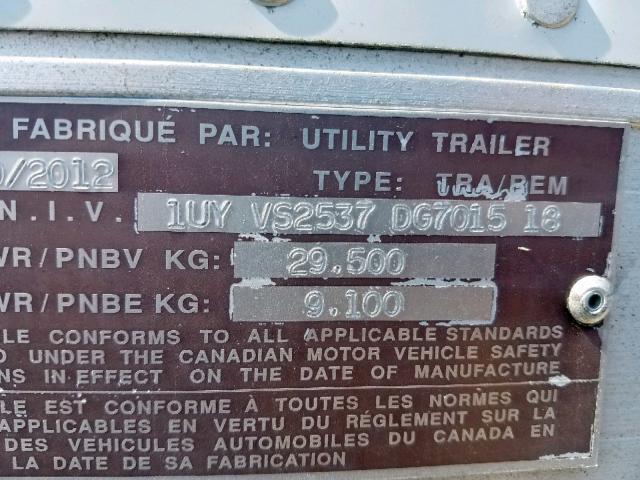 1UYVS2537DG701518 - 2013 UTILITY TRAILER WHITE photo 10