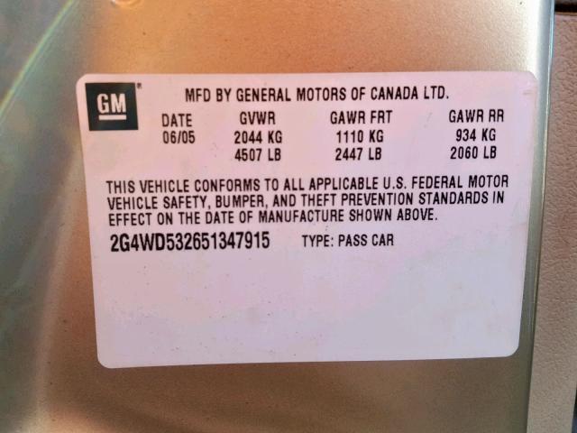 2G4WD532651347915 - 2005 BUICK LACROSSE C GOLD photo 10