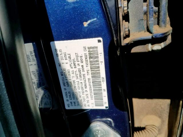 1HGCP26349A010755 - 2009 HONDA ACCORD LX BLUE photo 10