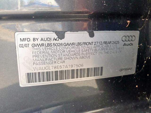 WAUGL78E57A197506 - 2007 AUDI NEW S4 QUA CHARCOAL photo 10