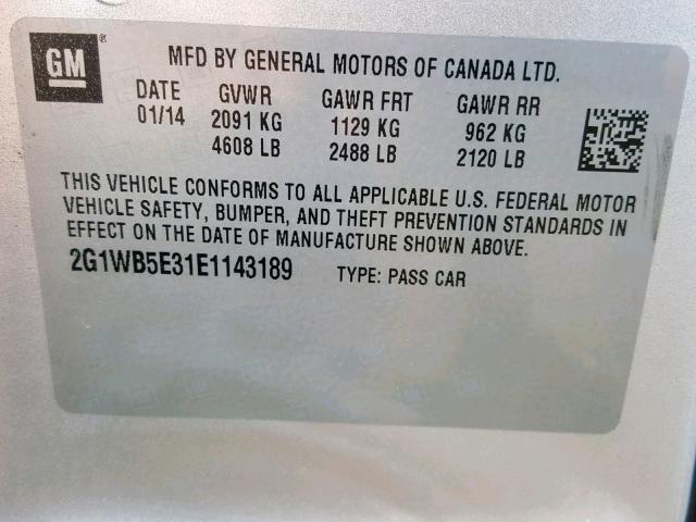 2G1WB5E31E1143189 - 2014 CHEVROLET IMPALA LIM SILVER photo 10