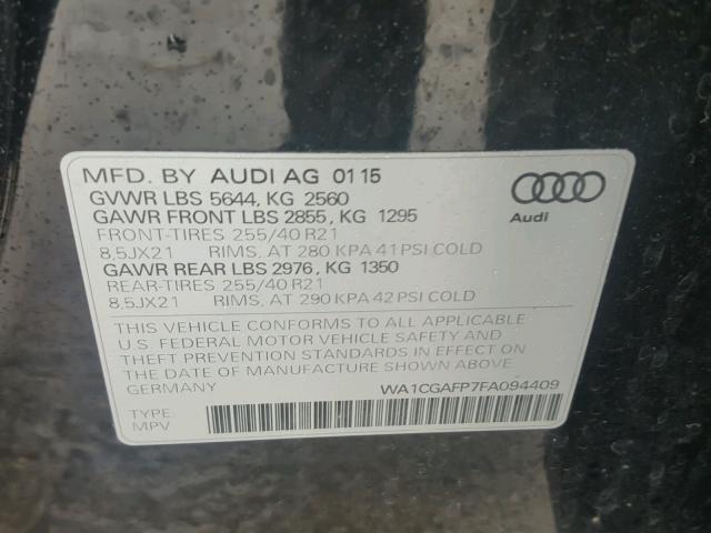 WA1CGAFP7FA094409 - 2015 AUDI SQ5 PREMIU BLACK photo 10