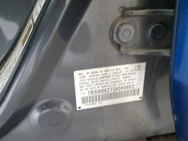 19UUA66215A049883 - 2005 ACURA TL BLUE photo 10