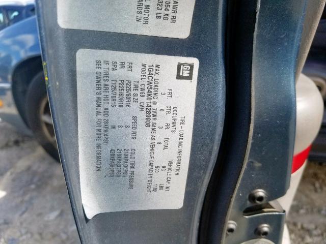 1G4CW54K014289908 - 2001 BUICK PARK AVENU BLUE photo 10