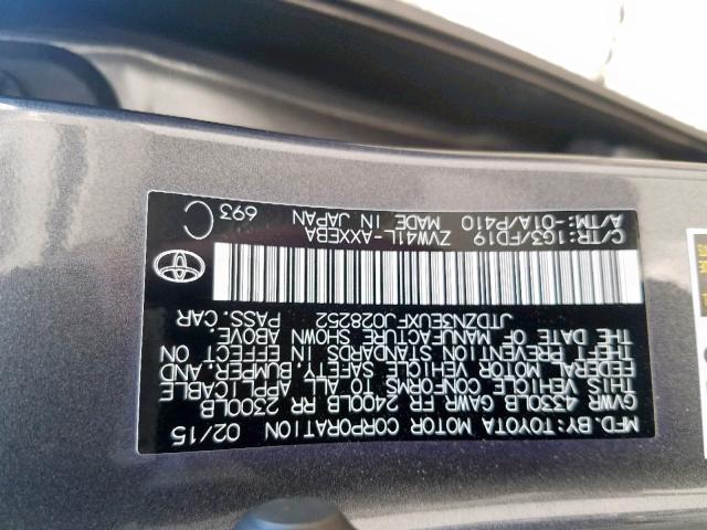 JTDZN3EUXFJ028252 - 2015 TOYOTA PRIUS V CHARCOAL photo 10