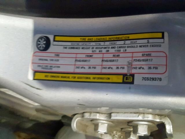 1J8HG58P47C529370 - 2007 JEEP COMMANDER ვერცხლისფერი ფოტო 10