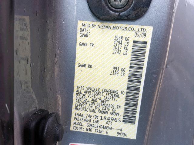 1N4AL24E79C184965 - 2009 NISSAN ALTIMA 2.5 GRAY photo 10