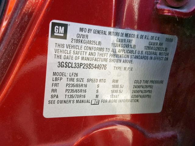 3GSCL33P29S544976 - 2009 SATURN VUE XE RED photo 10