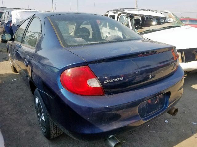 1B3ES46C72D510240 - 2002 DODGE NEON SE BLUE photo 3