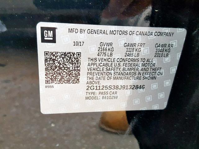 2G1125S38J9132846 - 2018 CHEVROLET IMPALA PRE BLACK photo 10